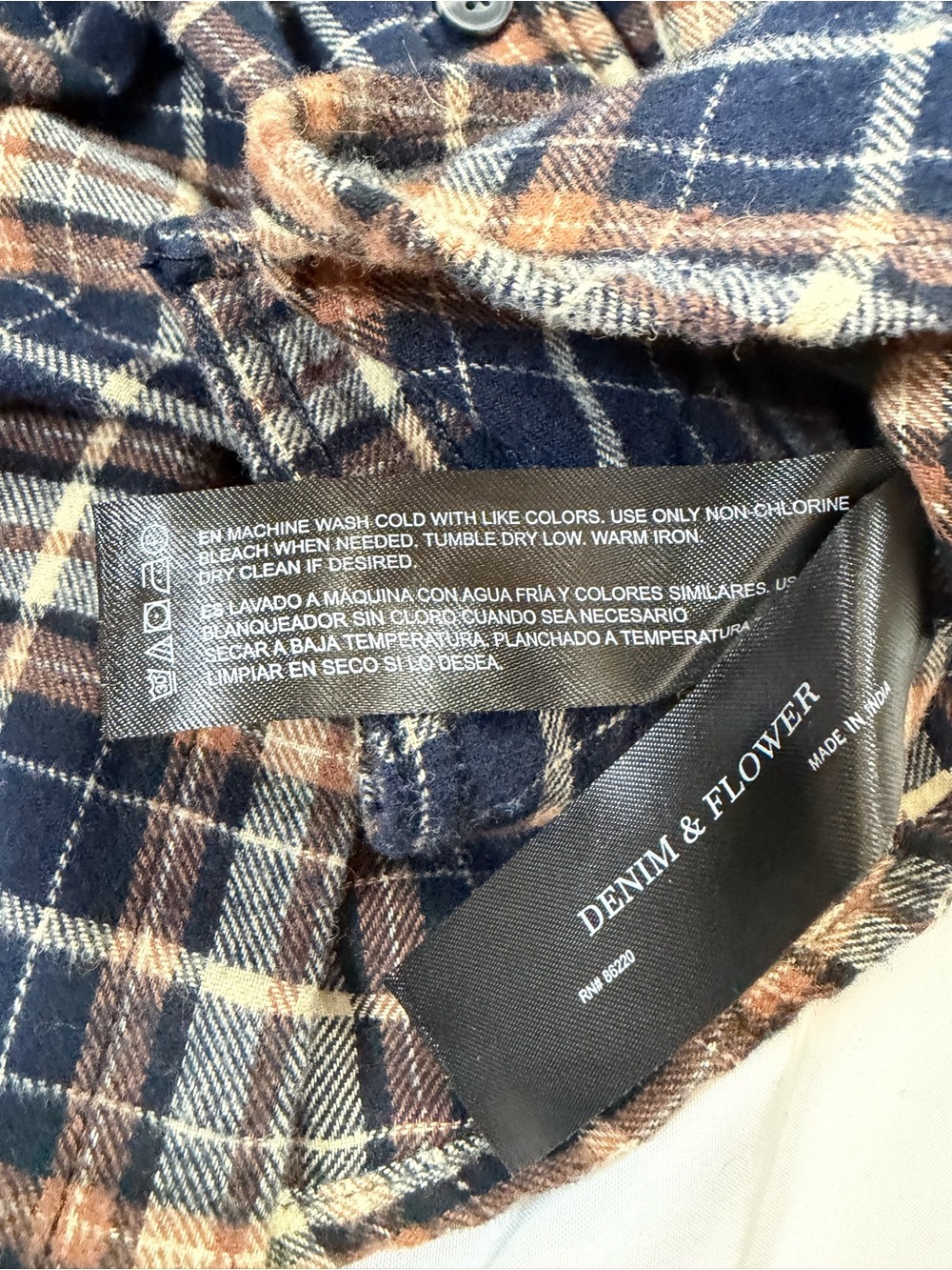 Denim & Flower Navy, Tan and Cream Plaid Button-Up Shirt - Picture 4 of 4
